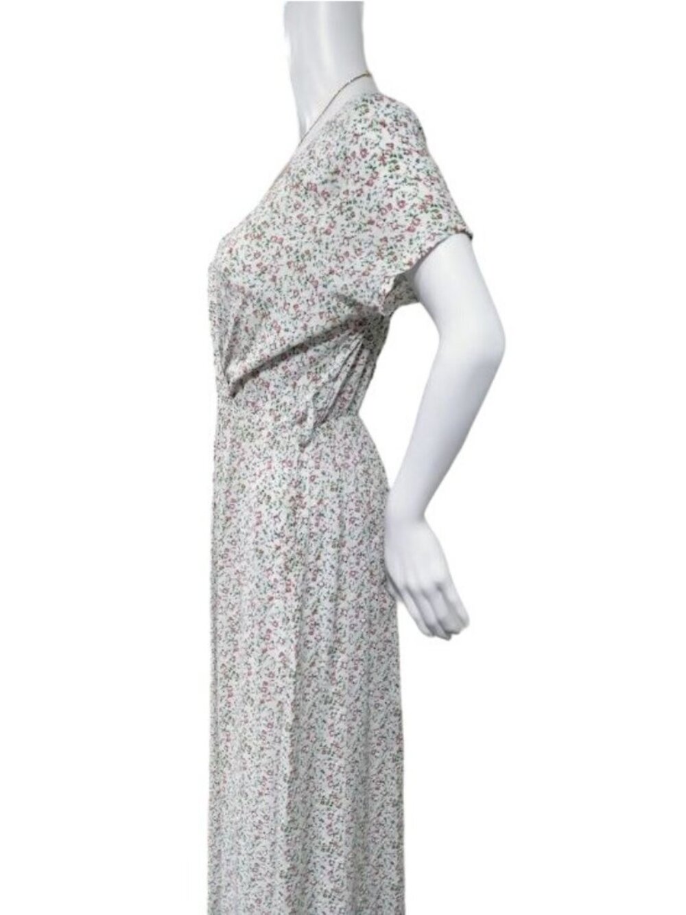Made In Italy Short Sleeve Floral Print V Neck Maxi Dress White Pink Women's L - Picture 3 of 13